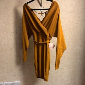 Elegant Mustard Colored Wrap Dress